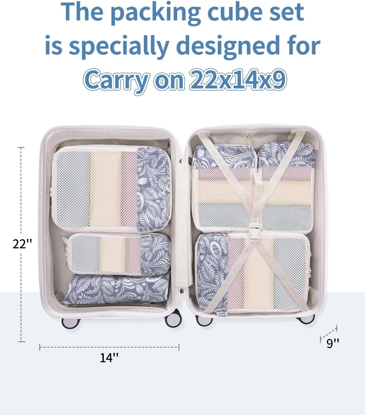 Narwey 6 Set Floral Compression Packing Cubes Travel for Carry on Women, Packing Organizers Bag for Backpack Luggage Suitcase Duffle Bags (Blue Leaf)