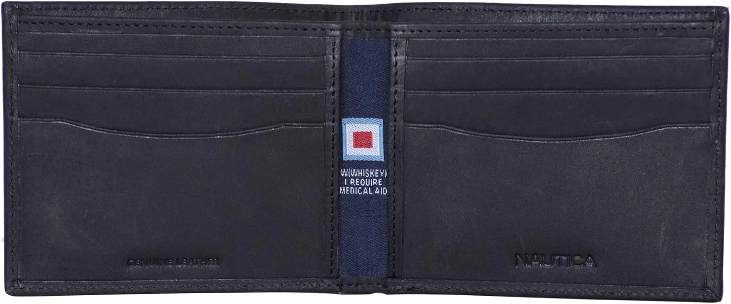 Nautica Men's Bifold Leather Wallet | RFID Blocking | ID Window | Card Slots | Organization | Durable | Stylish