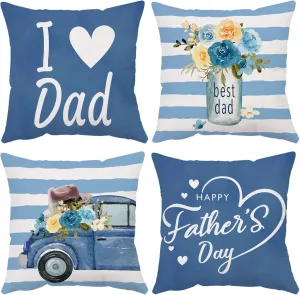 Neatee Living Fathers Day Pillow Covers 16x16 Set of 4 Velvet Blue Dad Throw Pillow Covers Floral Truck Cushion Covers Pillow Case Gift for Father Dad Birthday Home Outdoor Sofa Decoration (16)