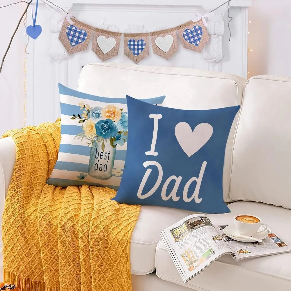 Neatee Living Fathers Day Pillow Covers 16x16 Set of 4 Velvet Blue Dad Throw Pillow Covers Floral Truck Cushion Covers Pillow Case Gift for Father Dad Birthday Home Outdoor Sofa Decoration (16)