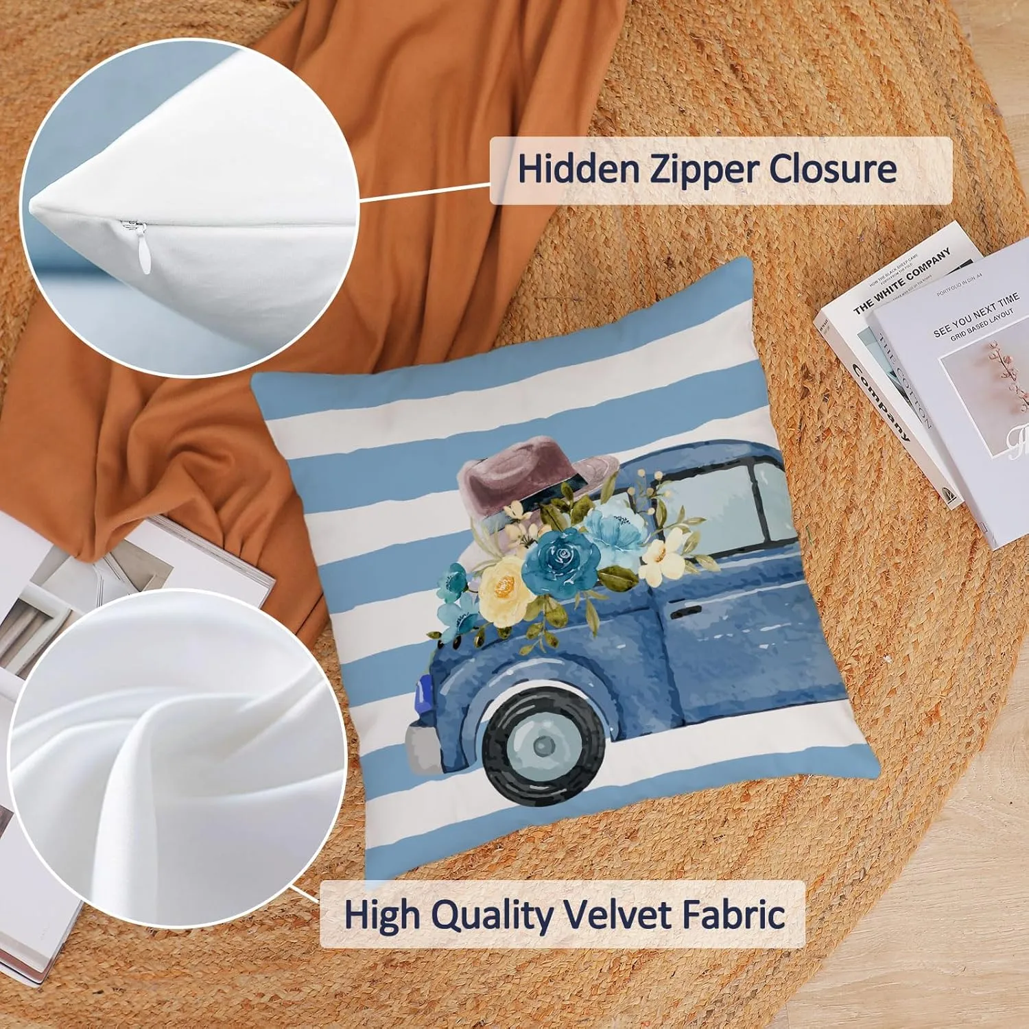Neatee Living Fathers Day Pillow Covers 16x16 Set of 4 Velvet Blue Dad Throw Pillow Covers Floral Truck Cushion Covers Pillow Case Gift for Father Dad Birthday Home Outdoor Sofa Decoration (16)