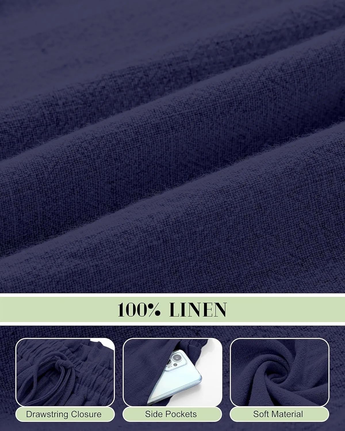Neer 2 Pcs Women's Linen Wide Leg Capri Pants Beach High Waisted Drawstring Casual Loose Capris Pants with Pockets