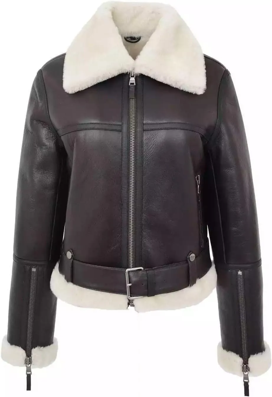 NEMS Women's B3 RAF Bomber Brown Aviator Flying Real Leather Jacket Faux Fur Coat