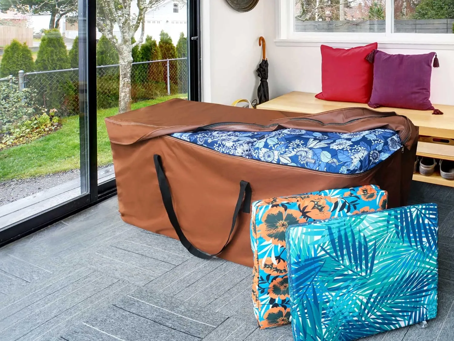 NettyPro Outdoor Patio Cushion Storage Bags Water-Resistant Extra Large 9 Ft Christmas Tree Cushion Bags for Storage, 65 x 20 x 28 Inch, Brown