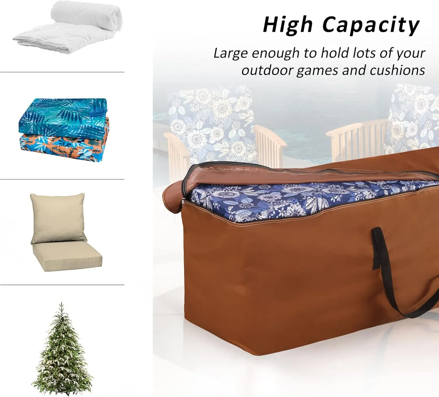NettyPro Outdoor Patio Cushion Storage Bags Water-Resistant Extra Large 9 Ft Christmas Tree Cushion Bags for Storage, 65 x 20 x 28 Inch, Brown
