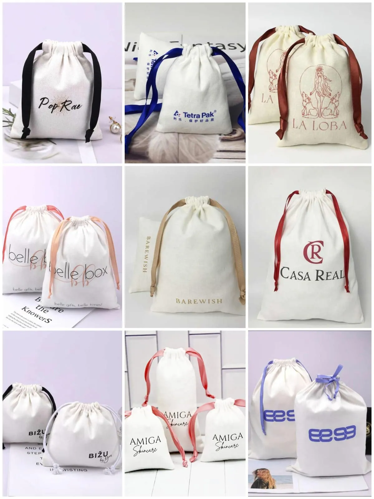 New Wholesale Custom Printing Handbag Shoe Dust Drawstring Bag Cotton Packing Draw String Dust Bags