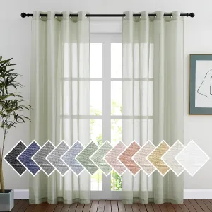 NICETOWN Linen Sheer sage green Curtains 84 inch Length for Bedroom, Grommet Semi Sheer Linen Blend Vertical Window Drapes Privacy with Light Filtering for Living Room, Sage Green, W52 x L84, Set of 2