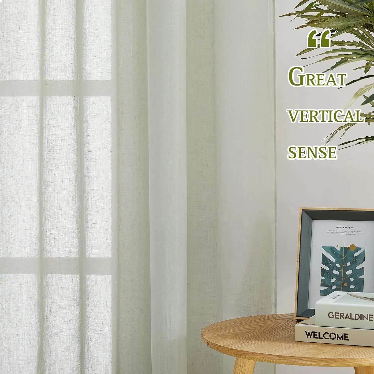 NICETOWN Linen Sheer sage green Curtains 84 inch Length for Bedroom, Grommet Semi Sheer Linen Blend Vertical Window Drapes Privacy with Light Filtering for Living Room, Sage Green, W52 x L84, Set of 2