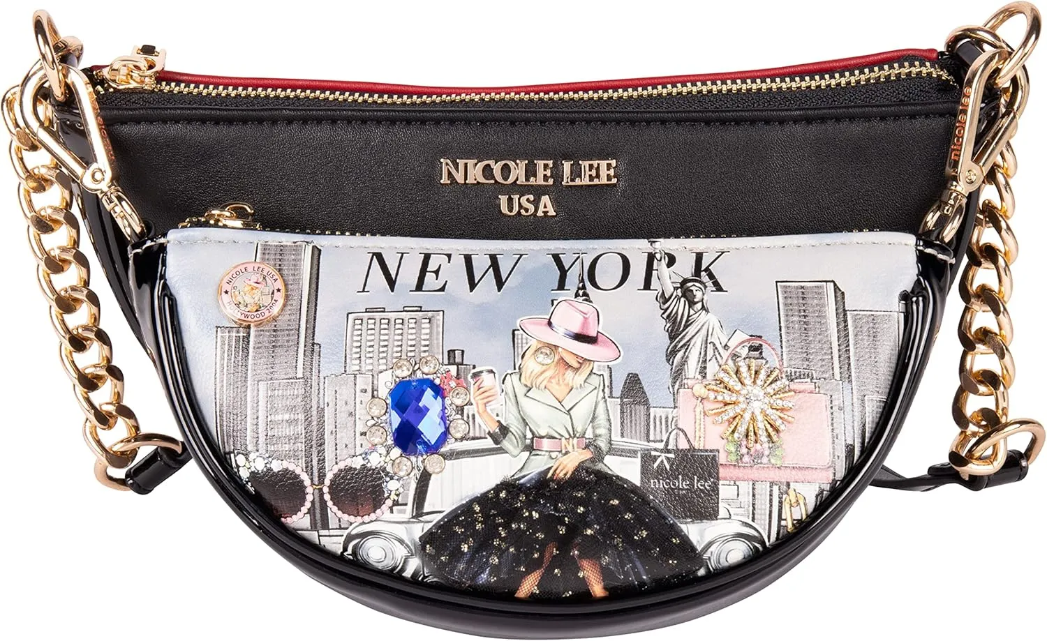 Nicole Lee Crossbody Women's Bag - Fashion Print Faux Leather 2 Piece Bag Shoulder Chain Strap Small Purse Set