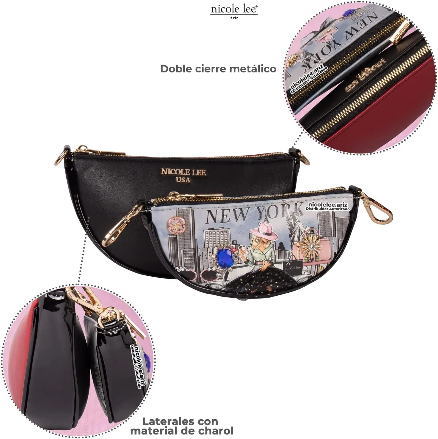 Nicole Lee Crossbody Women's Bag - Fashion Print Faux Leather 2 Piece Bag Shoulder Chain Strap Small Purse Set
