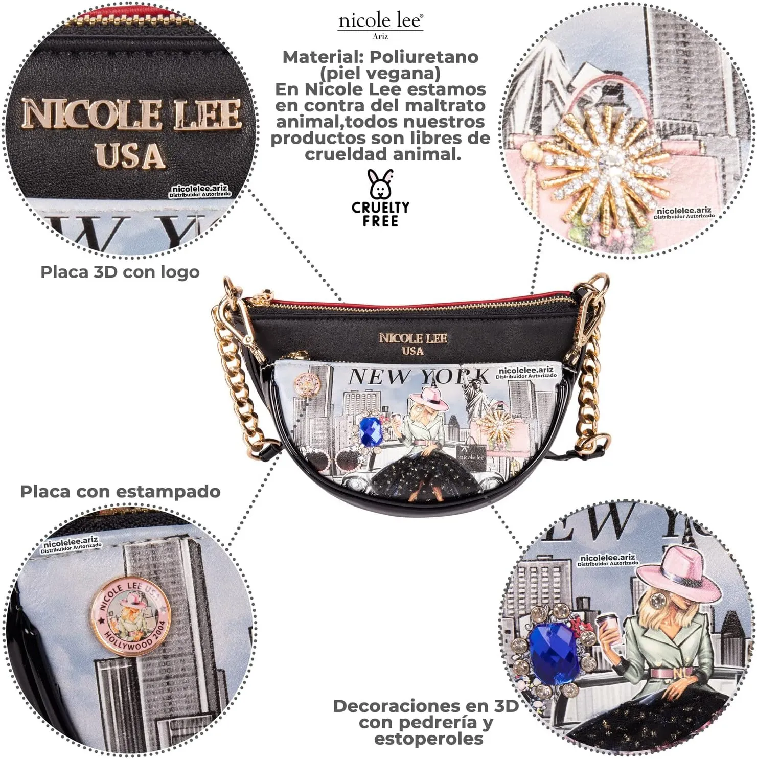 Nicole Lee Crossbody Women's Bag - Fashion Print Faux Leather 2 Piece Bag Shoulder Chain Strap Small Purse Set