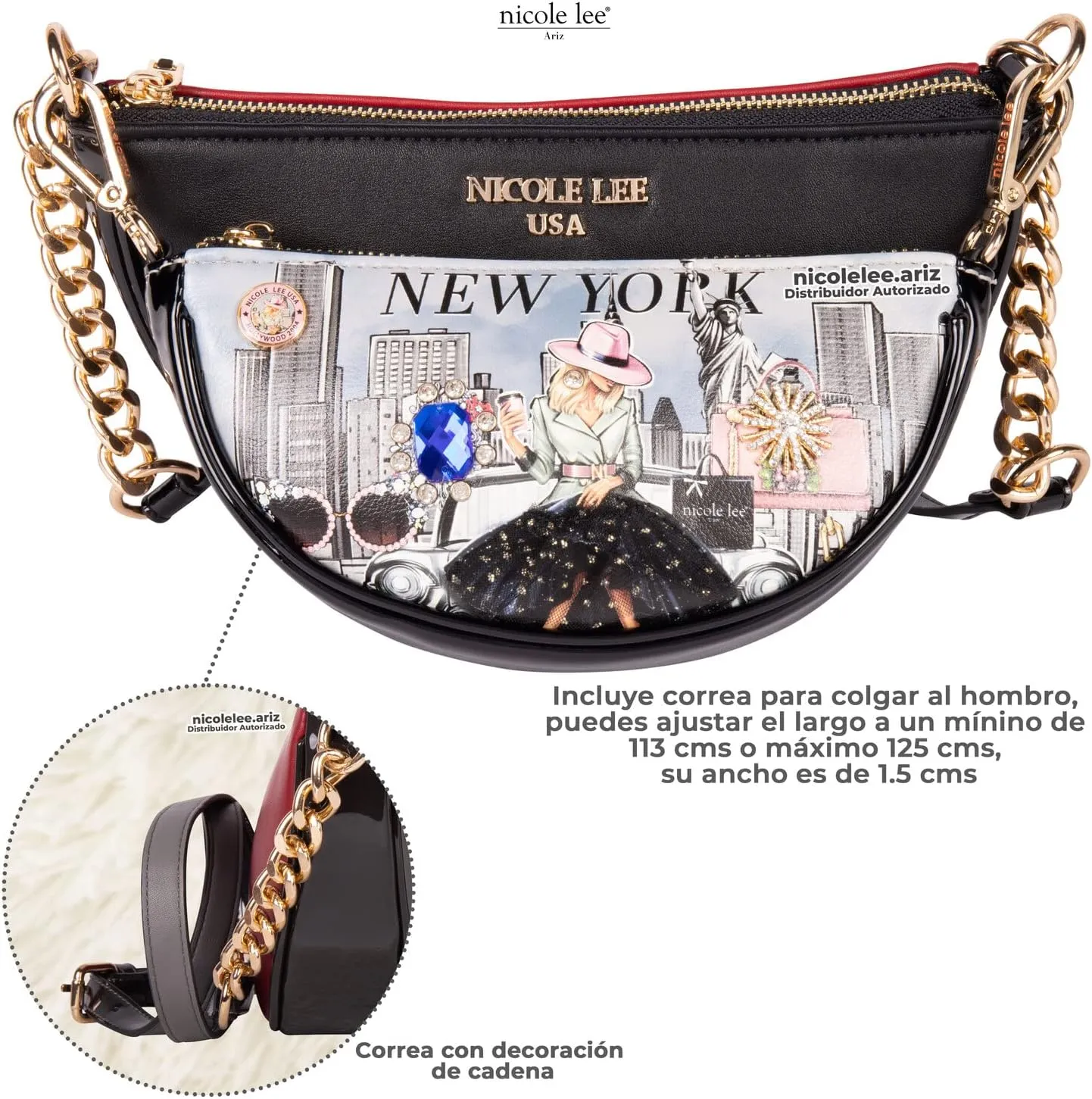 Nicole Lee Crossbody Women's Bag - Fashion Print Faux Leather 2 Piece Bag Shoulder Chain Strap Small Purse Set