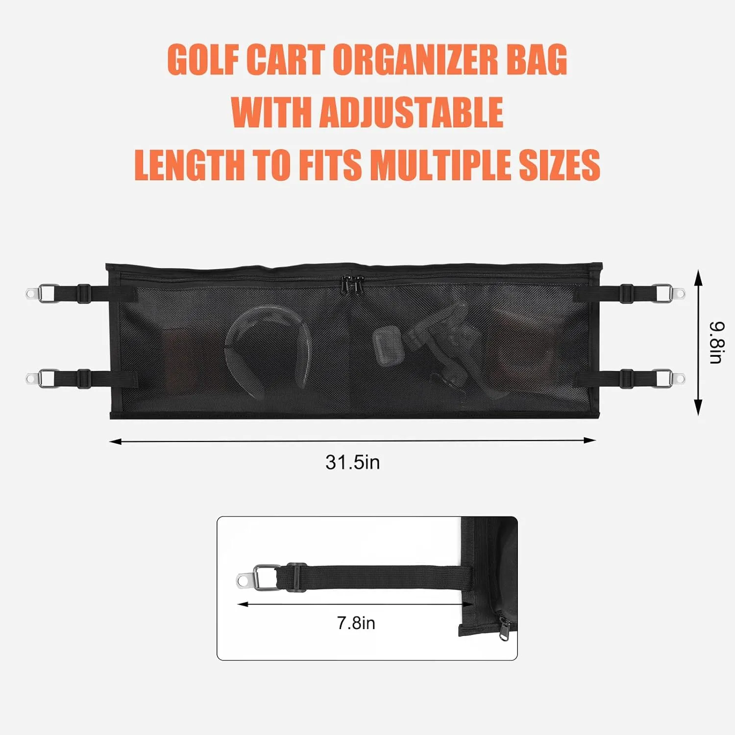 No Drilling Golf Cart Organizer Bag Adjustable Golf Cart Overhead Storage Bag Universal Golf Cart Front Storage Basket with Insulated Cup Holders