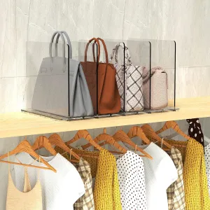 Noleja Purse Organizer for Closet, Clear Shelf Dividers,Adjustable Acrylic Shelf Divider for Clothes Purses Handbag Closet Organizer, Adjustable for Bedroom,Acrylic Bookshelf (2pcs 4dividers Tr)