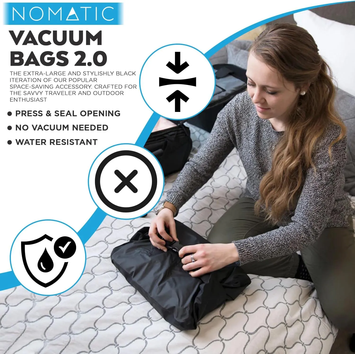 NOMATIC Vacuum Bag - Luggage Organizer Bags - Compression Packing Cubes - Luggage Organizer Bags and Travel Essentials (Black)