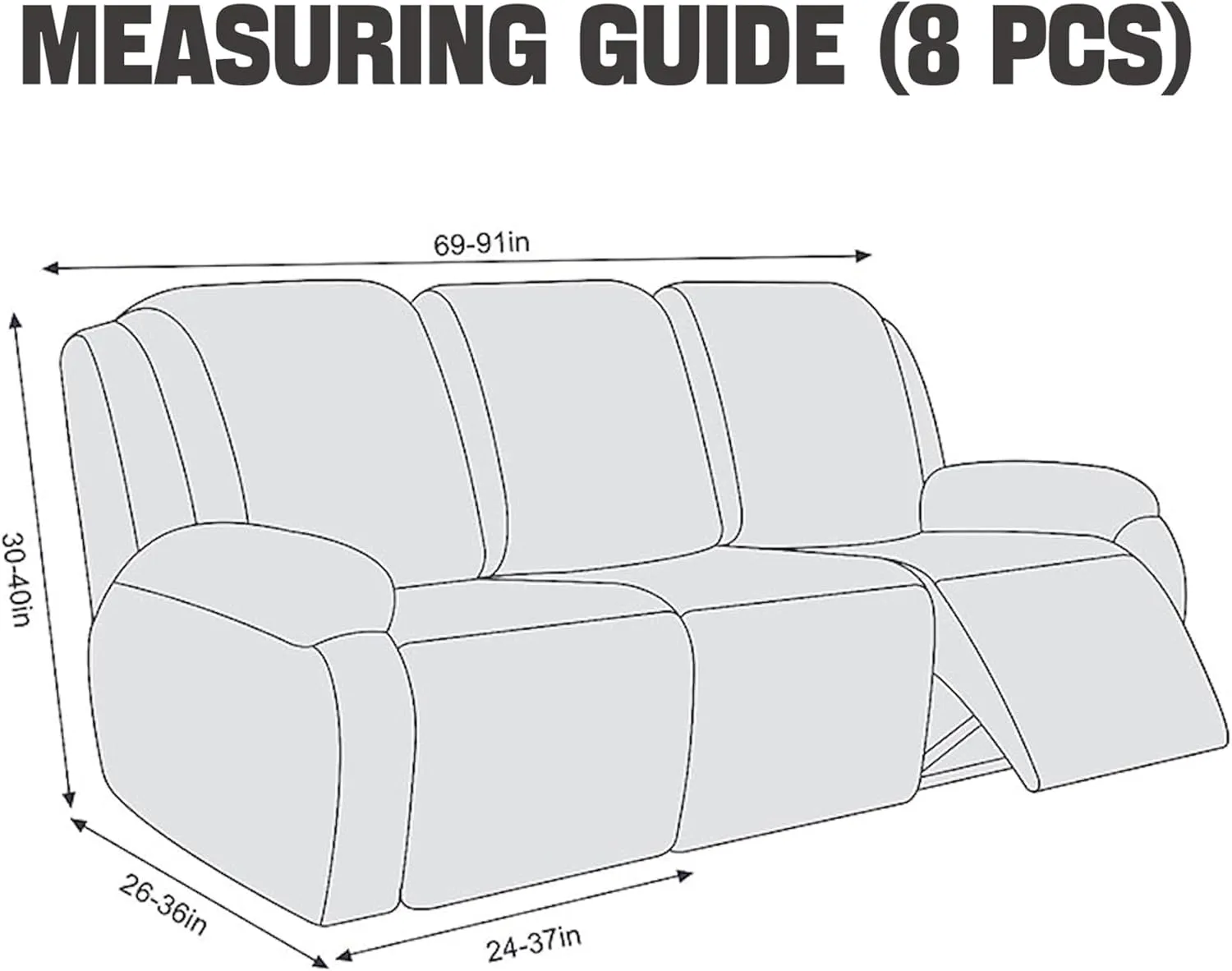 NORTHERN BROTHERS Velvet 8 Pieces Recliner Sofa Covers 3 Seater, Stretch Recliner Couch Cover for Reclining Couch, Thick Soft Reclining Couch Cover Washable for Kids, Light Grey