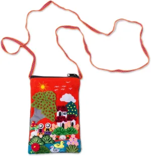NOVICA Artisan Handmade Cotton Blend Cell Phone Case Arpillera Patchwork from Peru Handbags Multicolor Laptop Tablet Cases Slings Shoulder Cultural ' Afternoon in The Andes'