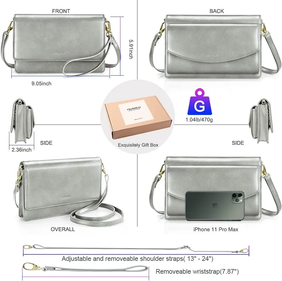 nuoku Women Small Crossbody Bag Cellphone Purse Wallet with RFID Card Slots 2 Straps