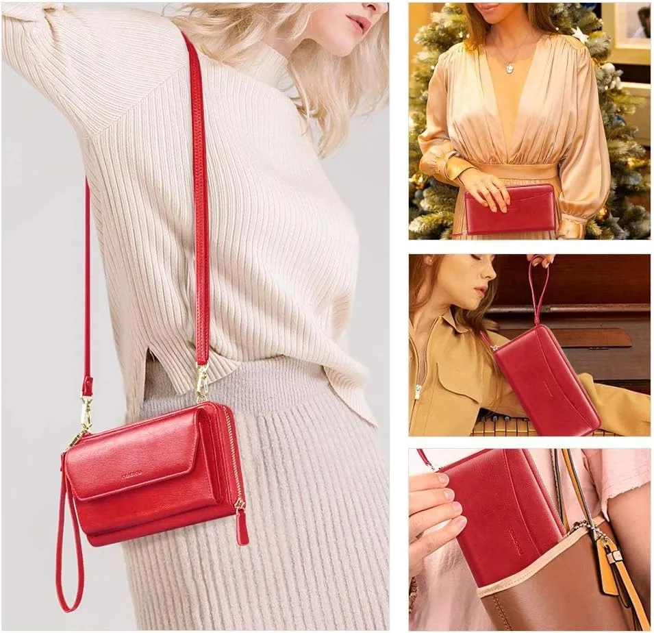 nuoku Womens RFID Wallet Purse Wristlet Crossbody Clutch with Zip Around 2 Strap