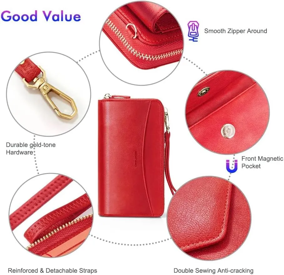 nuoku Womens RFID Wallet Purse Wristlet Crossbody Clutch with Zip Around 2 Strap