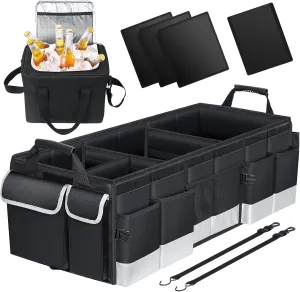 Oasser Trunk Organizer with Cooler Bag, Large Collapsible Car Trunk Organizer for SUV with Multi Compartments, Car Storage Grocery with Lid (Extra Large, Black&Grey)