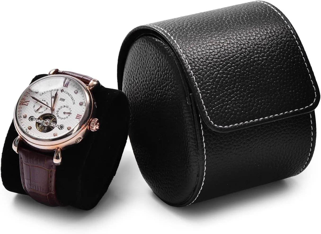 Oirlv Luxury Leather Watch Storage Box Travel Single Watch Case Jewelry Gift Box for Christmas Anniversary Birthday(Black)