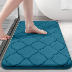 OLANLY Memory Foam Bath Mat Rug 36x24, Soft and Absorbent Bathroom Rugs, Non-Slip, Comfortable, Machine Washable Bath Carpet for Bathroom Floor, Tub, Shower and Home Decor Accessories, Peacock Blue