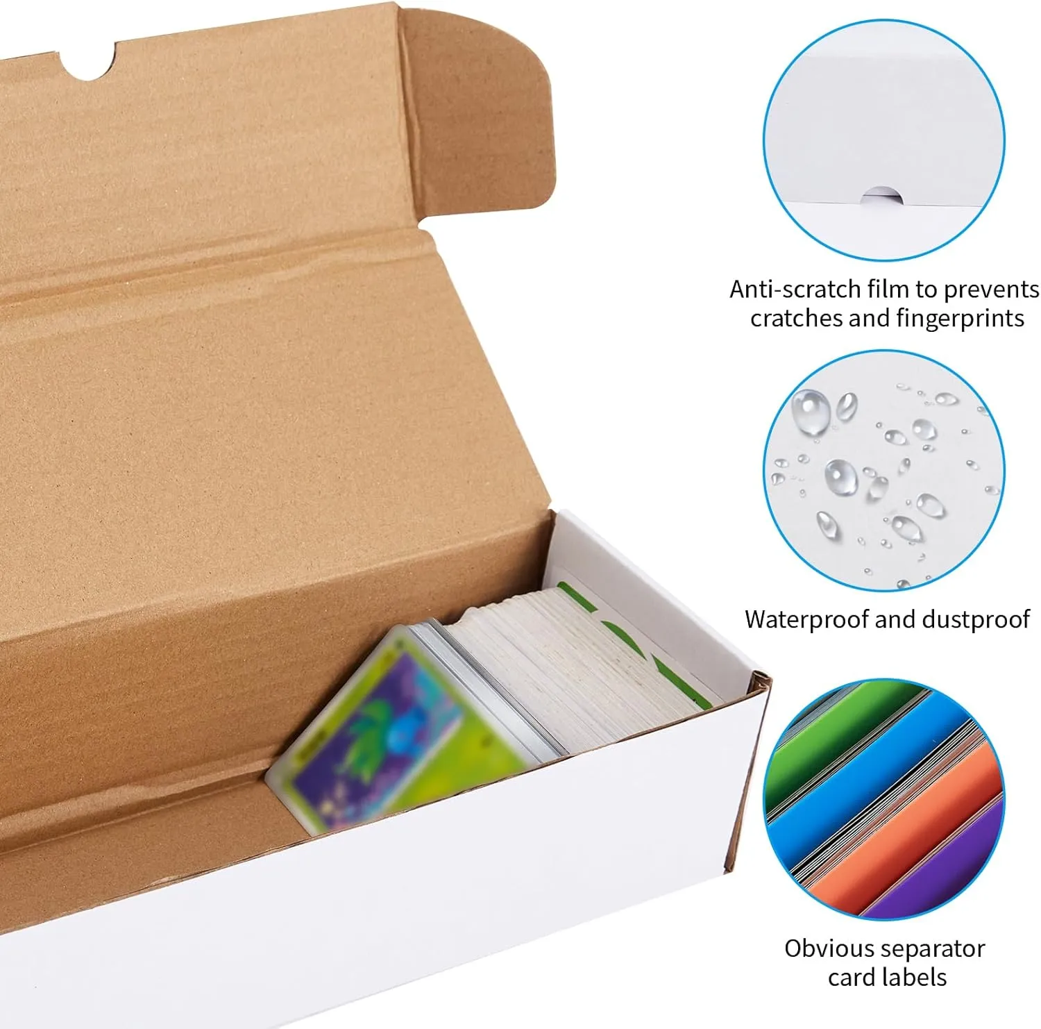 OldPAPA Trading Card Storage Box,Cardboard Sports Game Card Storage Collector Boxes with Dividers,Card Organizer for Basketball Cards,Hold Standard Trading Cards (6-Pack-White-Long Size)