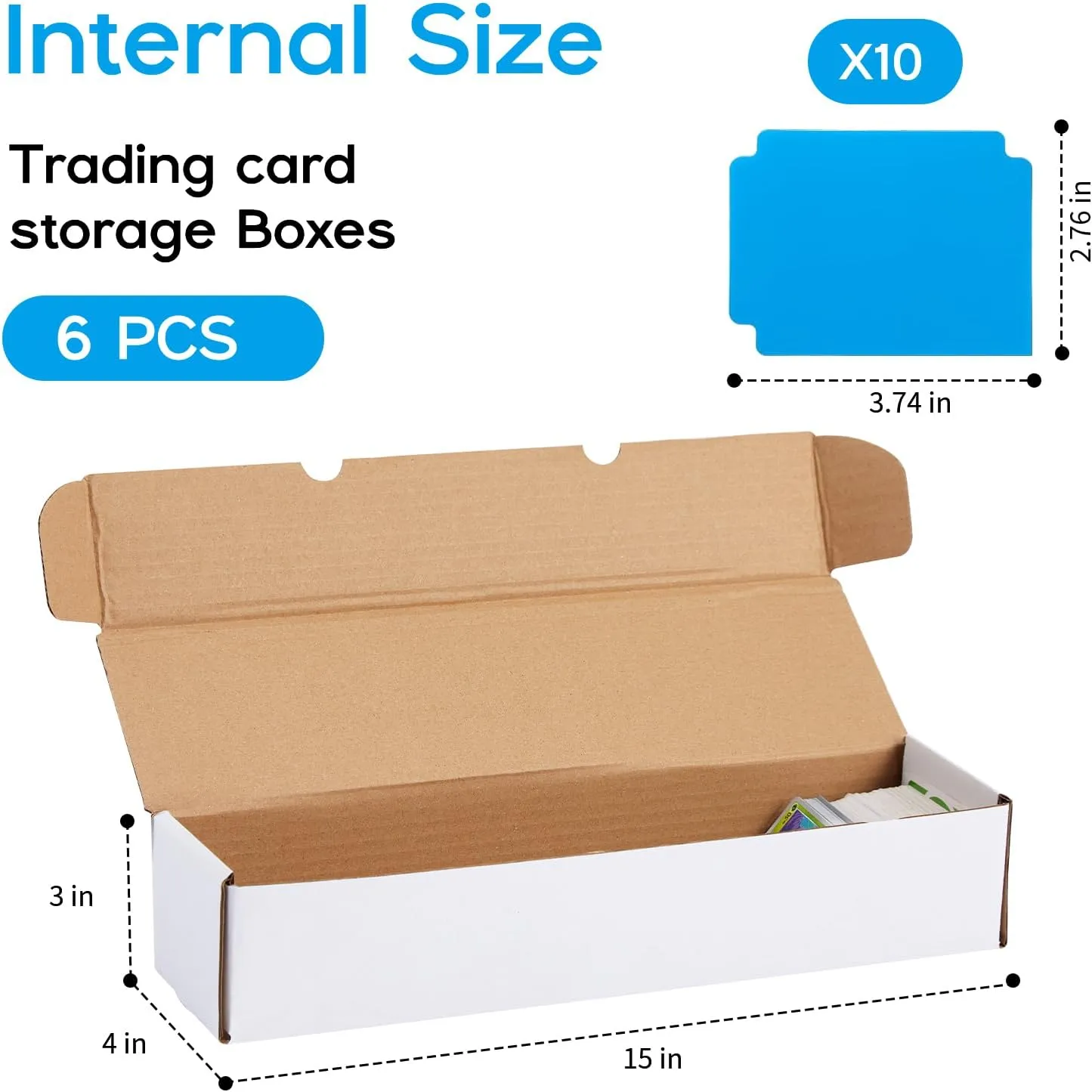OldPAPA Trading Card Storage Box,Cardboard Sports Game Card Storage Collector Boxes with Dividers,Card Organizer for Basketball Cards,Hold Standard Trading Cards (6-Pack-White-Long Size)