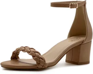 Ollio Women's Shoes Faux Leather Chunky Mid Heel Ankle Strap Heeled Sandals H203