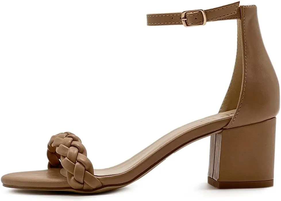 Ollio Women's Shoes Faux Leather Chunky Mid Heel Ankle Strap Heeled Sandals H203