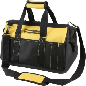 Olympia Tools 16 Inch Wide Mouth Tool Bag, Molded Waterproof Base with 21 Pockets and 7 Belt Loops, Padded Handle, Adjustable Shoulder Strap