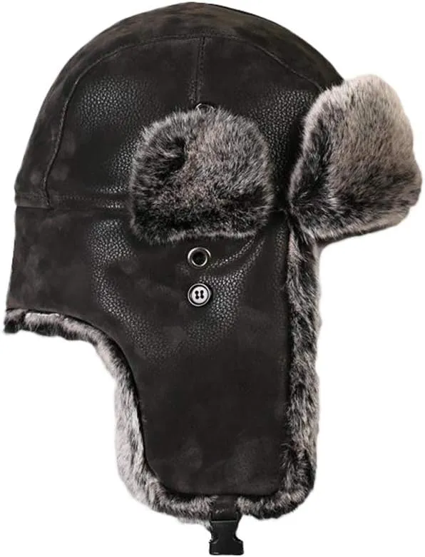 Oncefirst Unisex Aviator Hat Faux Leather Pilot Cap Winter Trapper Hunting Hat