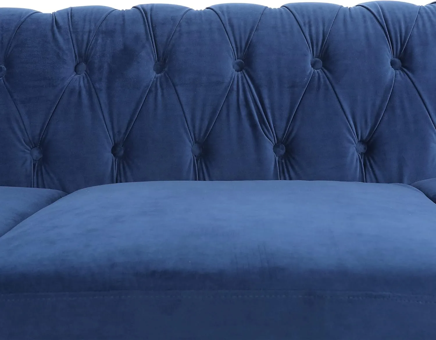 ONCIN Velvet Chesterfield Sofa, 84'' Modern Tufted 3 Seater Couch with Scroll Arms and Wood Legs for Living Room Bedroom (Blue), Blue Velvet, 84 In Chesterfield Sofa