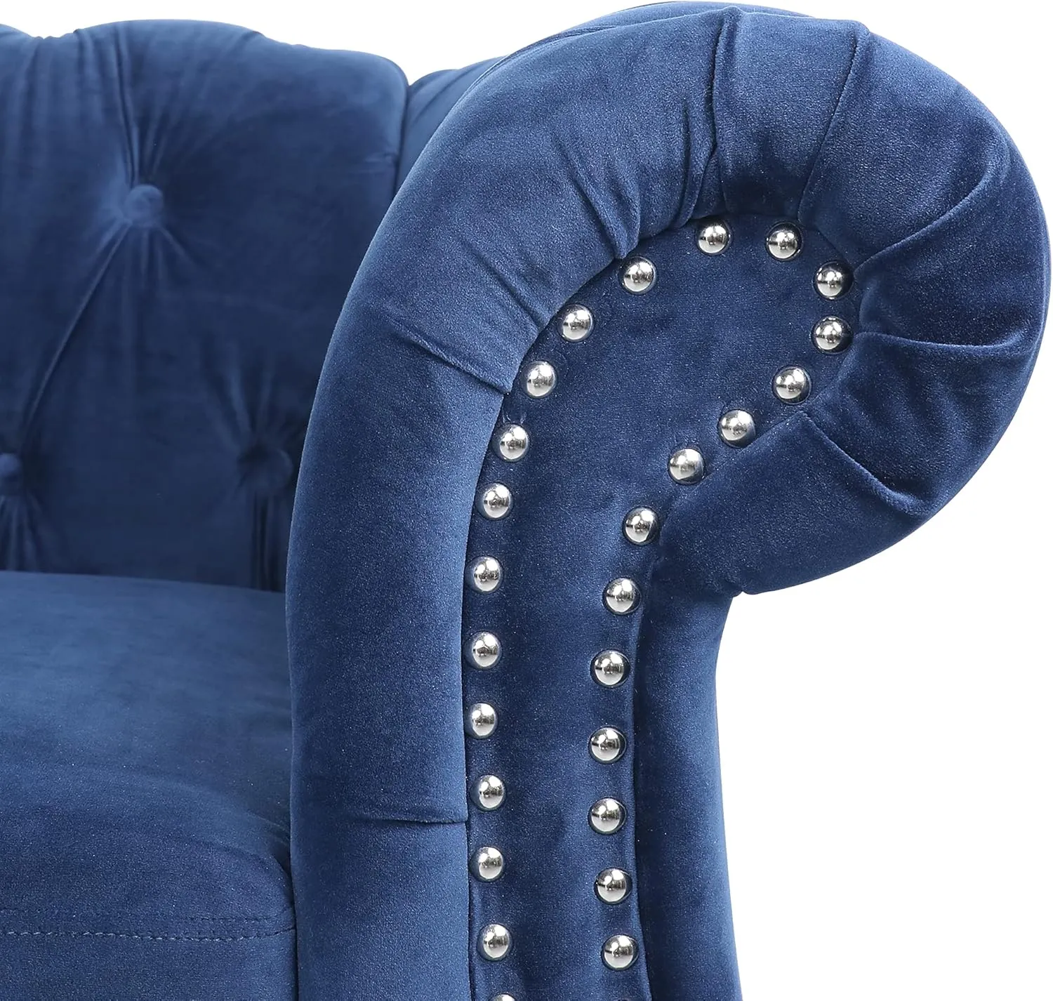 ONCIN Velvet Chesterfield Sofa, 84'' Modern Tufted 3 Seater Couch with Scroll Arms and Wood Legs for Living Room Bedroom (Blue), Blue Velvet, 84 In Chesterfield Sofa