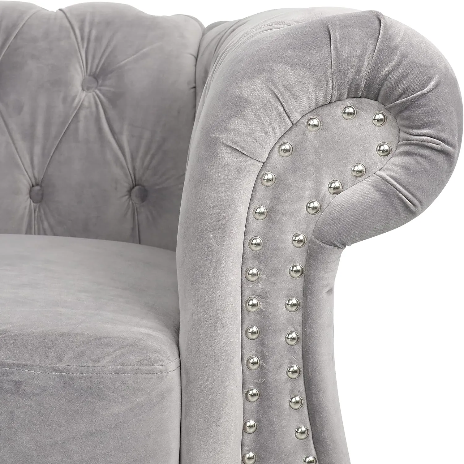 ONCIN Velvet Chesterfield Sofa, 84'' Modern Tufted 3 Seater Couch with Scroll Arms and Wood Legs for Living Room Bedroom (Gray), Grey Velvet, 84 In Chesterfield Sofa