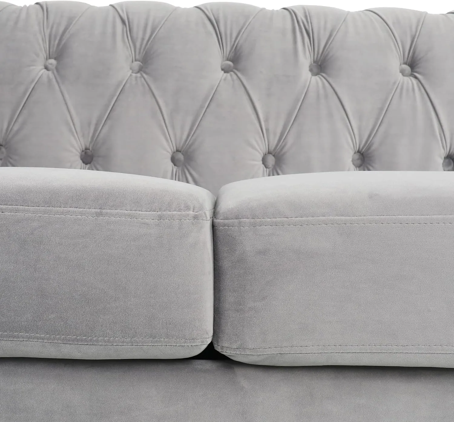 ONCIN Velvet Chesterfield Sofa, 84'' Modern Tufted 3 Seater Couch with Scroll Arms and Wood Legs for Living Room Bedroom (Gray), Grey Velvet, 84 In Chesterfield Sofa