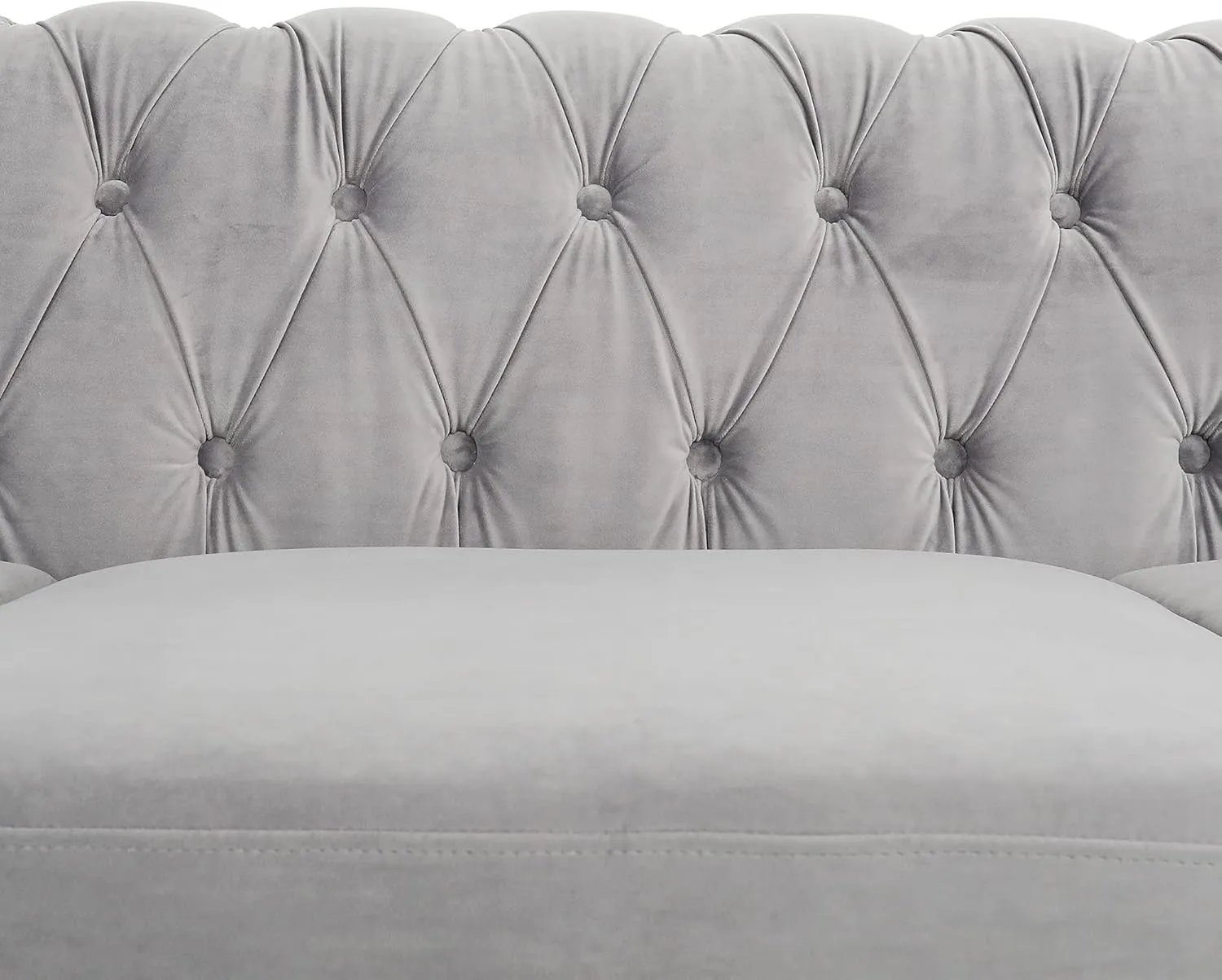 ONCIN Velvet Chesterfield Sofa, 84'' Modern Tufted 3 Seater Couch with Scroll Arms and Wood Legs for Living Room Bedroom (Gray), Grey Velvet, 84 In Chesterfield Sofa