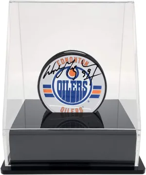 OnDisplay Deluxe UV-Protected Hockey Puck Display Case - Angle Black Base