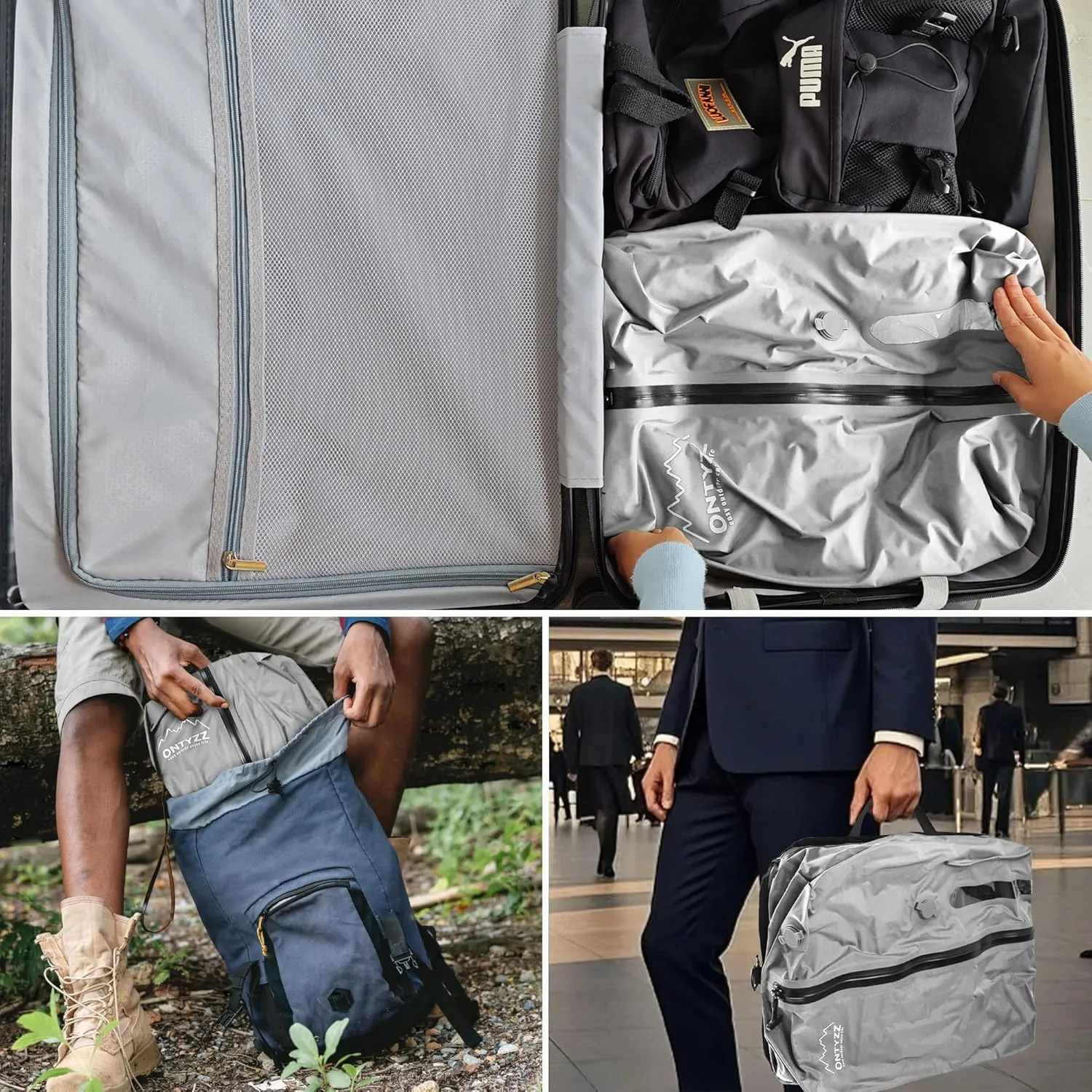 ONTYZZ Two Pack Travel Vacuum Compression Bags Reusable Compression Bag with IP67 Waterproof Zipper Space Saver Vacuum Bags for Suitcase,Grey