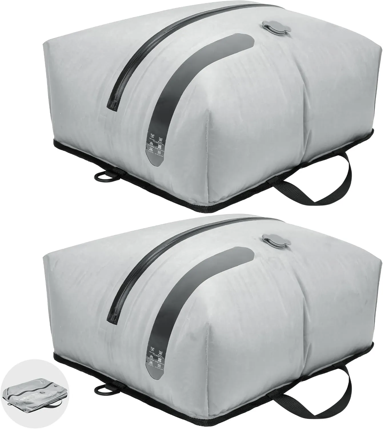 ONTYZZ Two Pack Travel Vacuum Compression Bags Reusable Compression Bag with IP67 Waterproof Zipper Space Saver Vacuum Bags for Suitcase,Grey