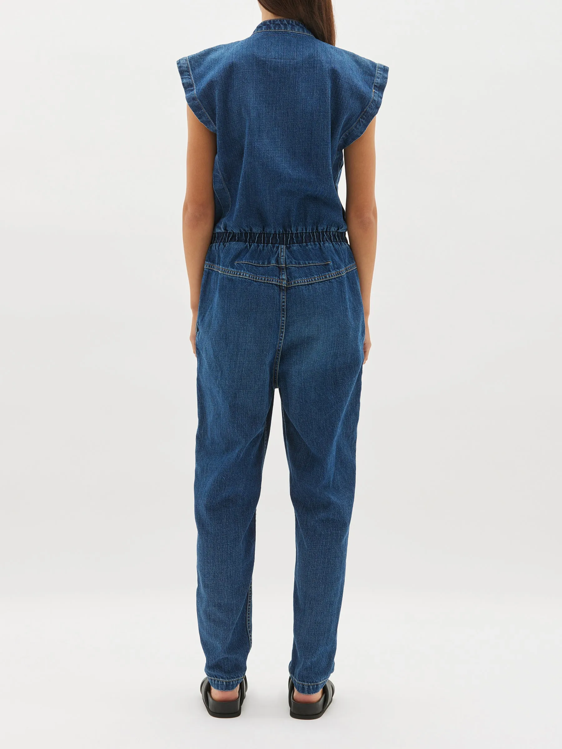 organic denim utility jumpsuit