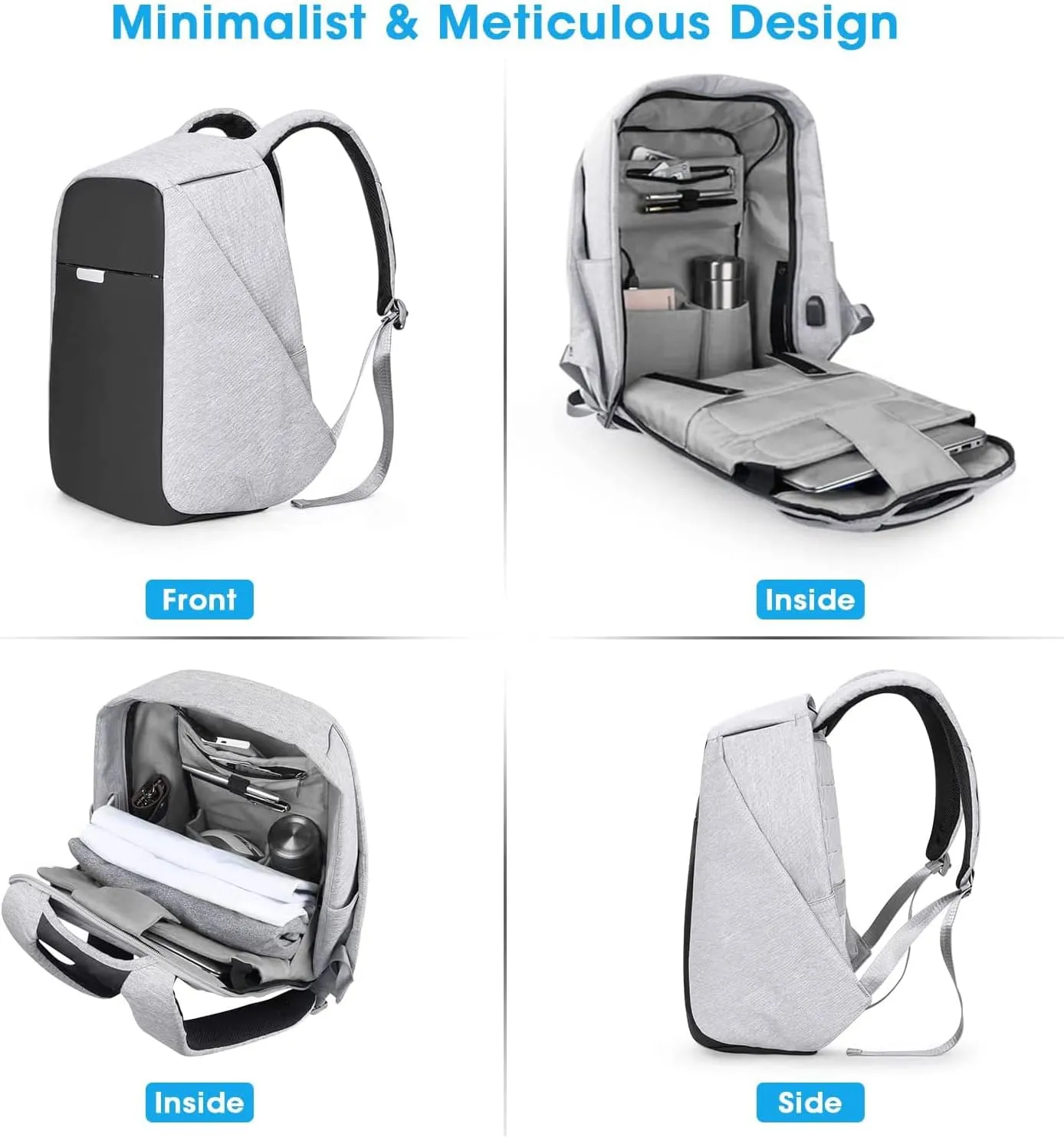 oscaurt Anti Theft Backpack 15.6 Inch Laptop Travel Backpack with Hidden Zipper and USB Charging Port Waterproof Business Computer Bag for Men & Women
