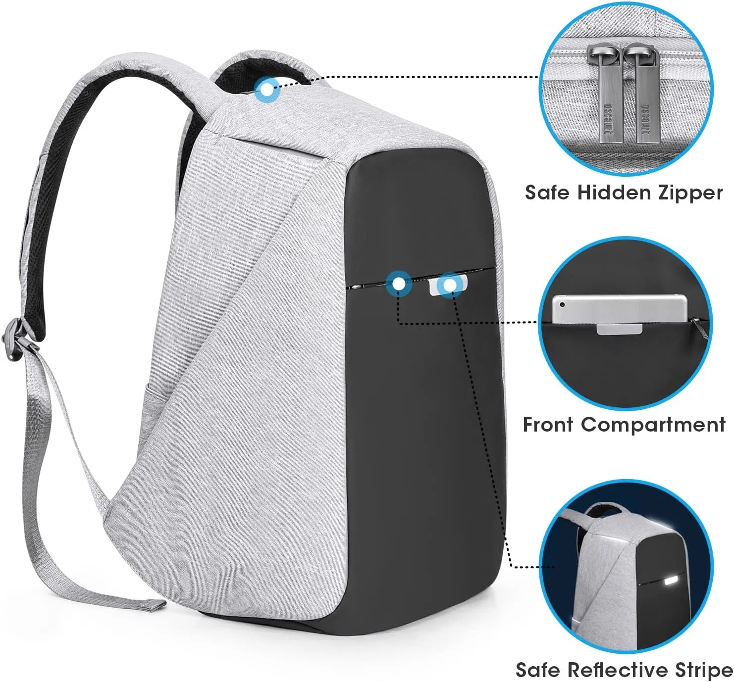 oscaurt Anti Theft Backpack 15.6 Inch Laptop Travel Backpack with Hidden Zipper and USB Charging Port Waterproof Business Computer Bag for Men & Women