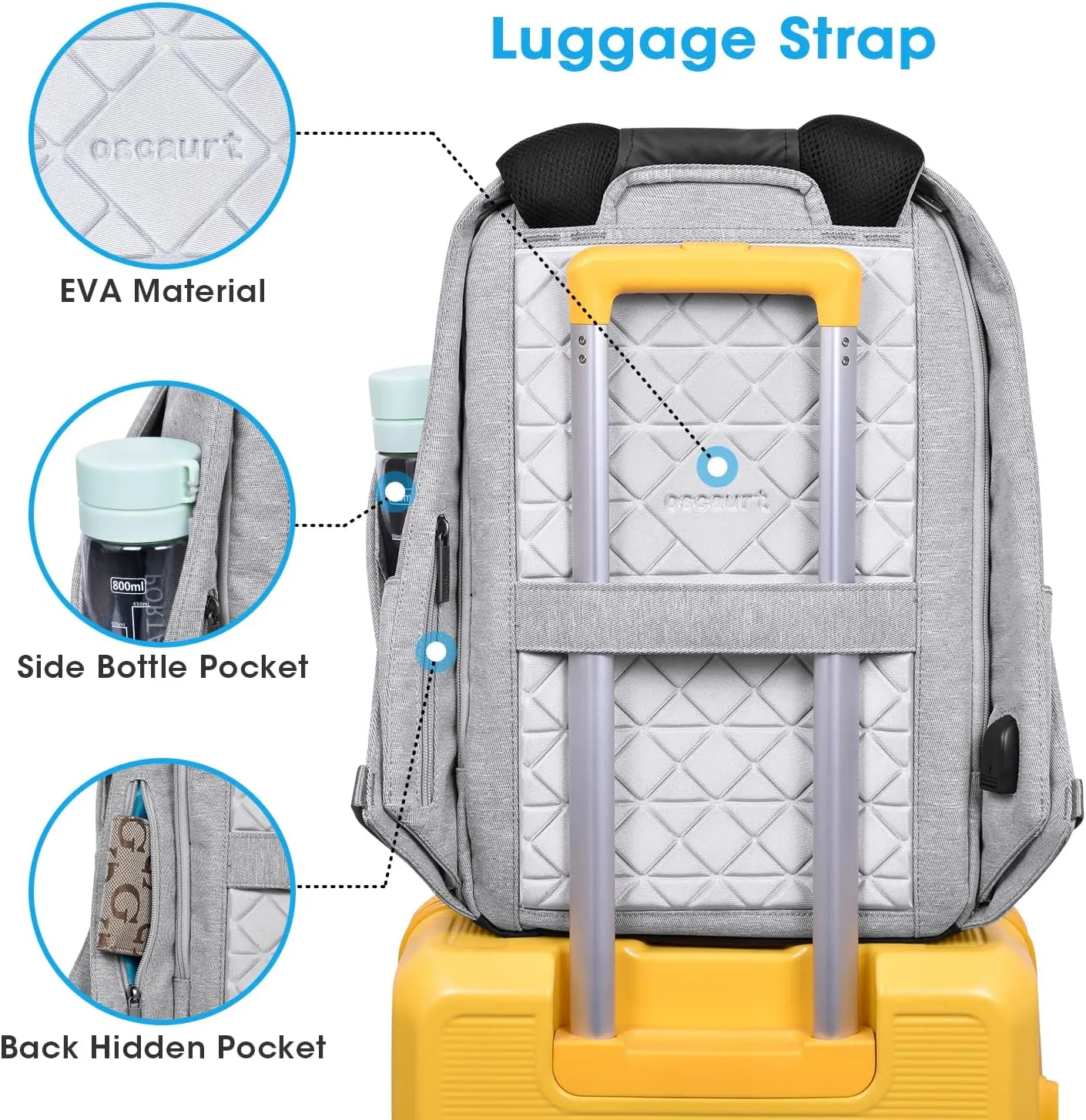oscaurt Anti Theft Backpack 15.6 Inch Laptop Travel Backpack with Hidden Zipper and USB Charging Port Waterproof Business Computer Bag for Men & Women