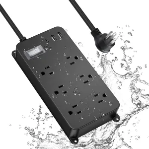 Outdoor Power Strip Weatherproof with USB C,IPX6 Waterproof Surge Protector Wall Mount Multi Outlet Extension for Patio Accessories,6 Outlets and 3 USB Ports,10ft Cable,Flat Plug(2000 Joules)
