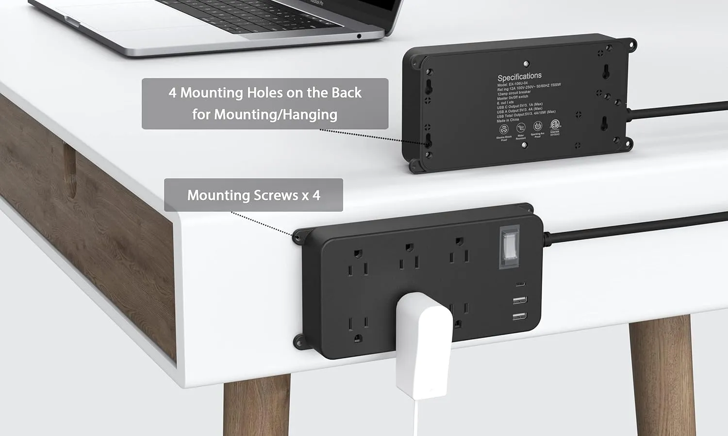 Outdoor Power Strip Weatherproof with USB C,IPX6 Waterproof Surge Protector Wall Mount Multi Outlet Extension for Patio Accessories,6 Outlets and 3 USB Ports,10ft Cable,Flat Plug(2000 Joules)