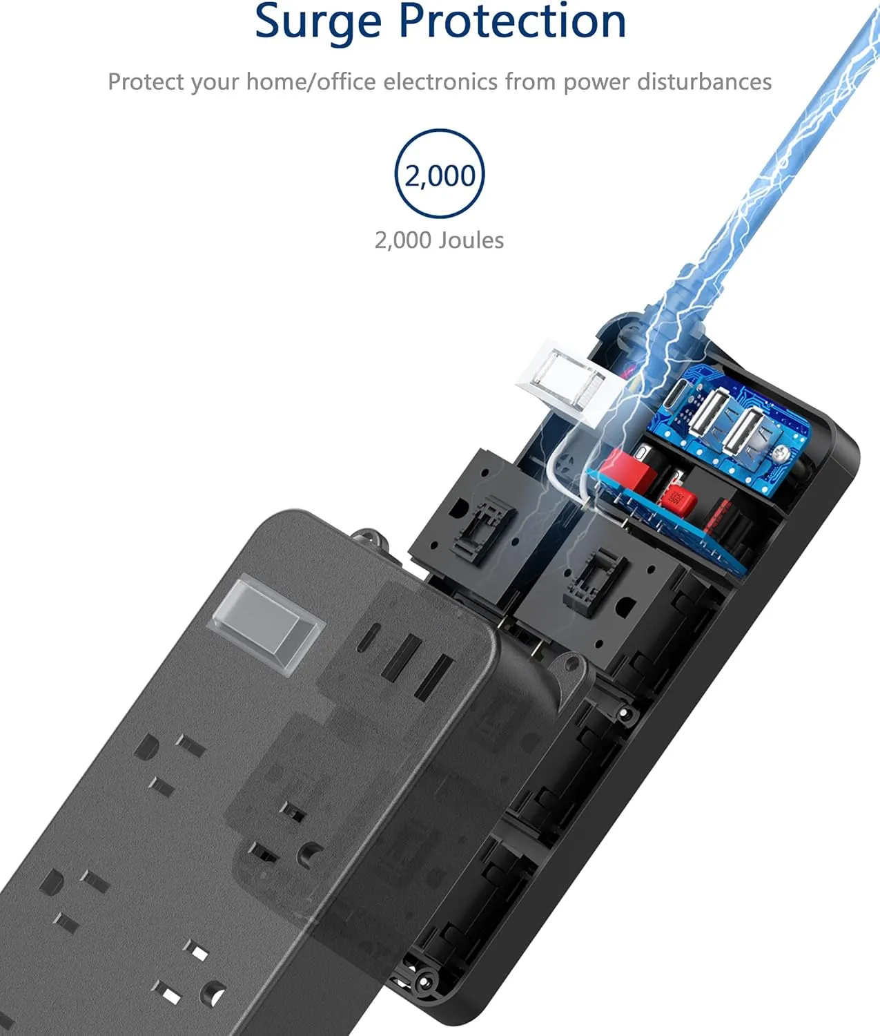Outdoor Power Strip Weatherproof with USB C,IPX6 Waterproof Surge Protector Wall Mount Multi Outlet Extension for Patio Accessories,6 Outlets and 3 USB Ports,10ft Cable,Flat Plug(2000 Joules)
