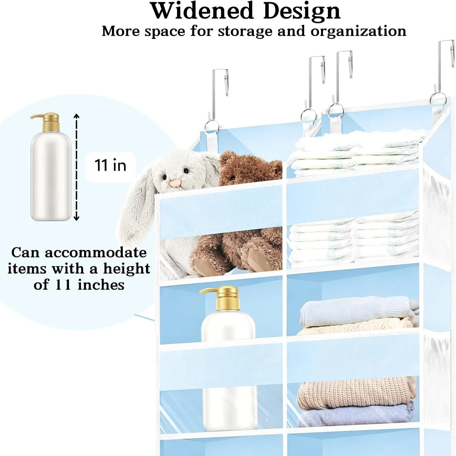 Over The Door Organizer, 5-Tier Extra Large Storage with 10 Compartments, 80 lbs Capacity, Door Hanging Organizer for Closet, Diaper Organizer (Blue)