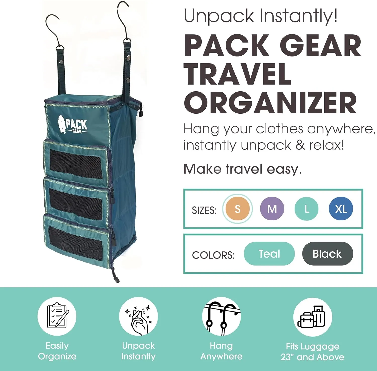 Pack Gear Hanging Carry-On Organizer - Our Standard Hanging Luggage Organizer Fits Any Carry On - Our Packing Cubes For Travel Use Mesh Windows to Make Finding Clothes Easy (Green, S)